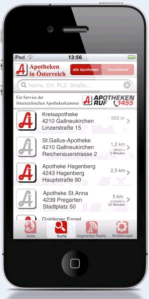 Screenshot der kostenlosen Apo-App
